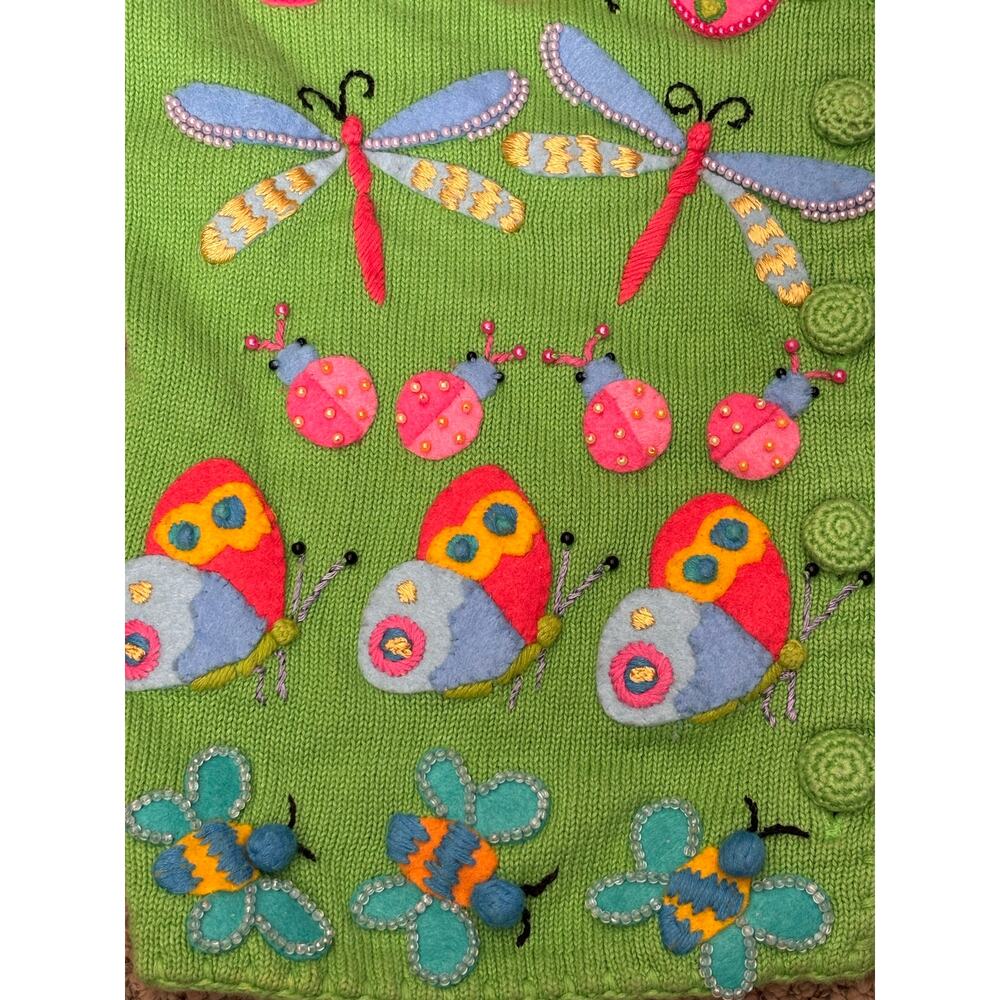 Michael Simon Butterfly Ladybug Dragonfly Beaded Knit Cardigan Sweater Whimsical - Picture 9 of 10
